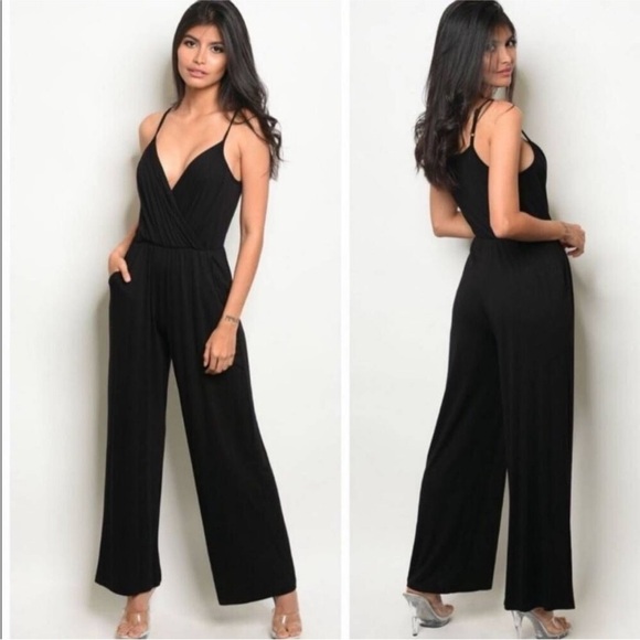 Gilli Black Jumpsuit Plus Size 2X Soft Stretch Spaghetti Strap Classic - Picture 1 of 9